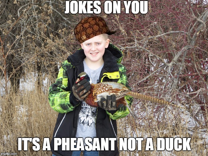 JOKES ON YOU; IT'S A PHEASANT NOT A DUCK | image tagged in derezzer the scumbag,scumbag | made w/ Imgflip meme maker