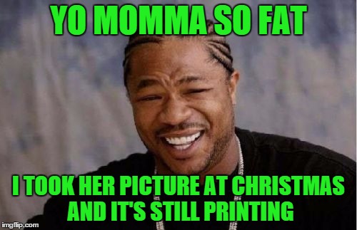 Yo Dawg Heard You | YO MOMMA SO FAT; I TOOK HER PICTURE AT CHRISTMAS AND IT'S STILL PRINTING | image tagged in memes,yo dawg heard you | made w/ Imgflip meme maker