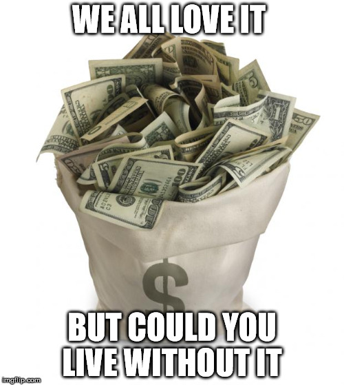 could you live without it  | WE ALL LOVE IT; BUT COULD YOU LIVE WITHOUT IT | image tagged in bag of money | made w/ Imgflip meme maker