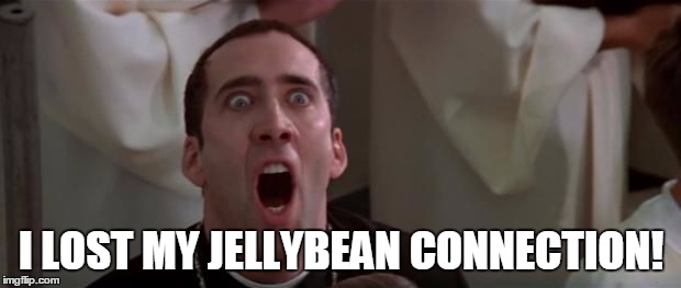 nic cage 1 | I LOST MY JELLYBEAN CONNECTION! | image tagged in nic cage 1 | made w/ Imgflip meme maker