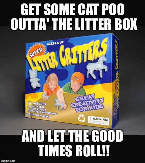 Litter Critters,fun for all ages | GET SOME CAT POO OUTTA' THE LITTER BOX; AND LET THE GOOD TIMES ROLL!! | image tagged in memes,cats,featured,hot,latest,front page | made w/ Imgflip meme maker