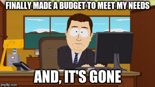 Aaaaand Its Gone | FINALLY MADE A BUDGET TO MEET MY NEEDS; AND, IT'S GONE | image tagged in memes,aaaaand its gone | made w/ Imgflip meme maker
