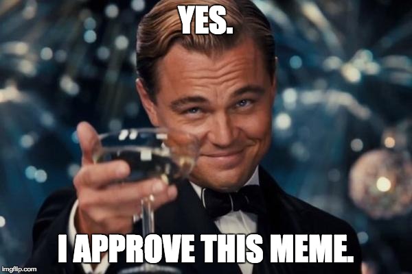 Leonardo Dicaprio Cheers Meme | YES. I APPROVE THIS MEME. | image tagged in memes,leonardo dicaprio cheers | made w/ Imgflip meme maker