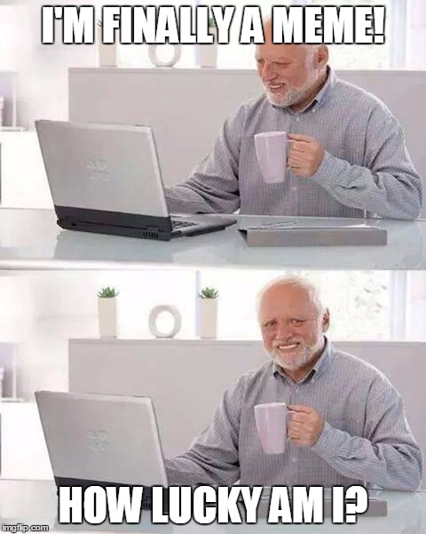 Hide the Pain Harold | I'M FINALLY A MEME! HOW LUCKY AM I? | image tagged in memes,hide the pain harold | made w/ Imgflip meme maker