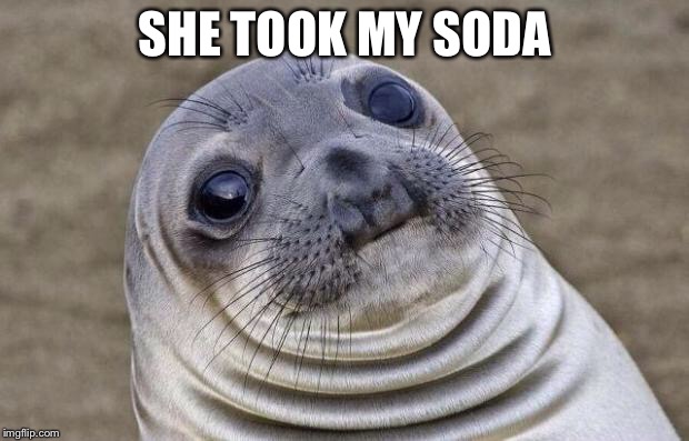 Awkward Moment Sealion Meme | SHE TOOK MY SODA | image tagged in memes,awkward moment sealion | made w/ Imgflip meme maker