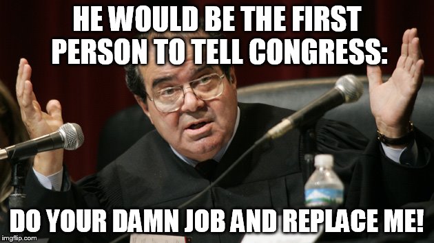 scalia2 | HE WOULD BE THE FIRST PERSON TO TELL CONGRESS:; DO YOUR DAMN JOB AND REPLACE ME! | image tagged in scalia | made w/ Imgflip meme maker