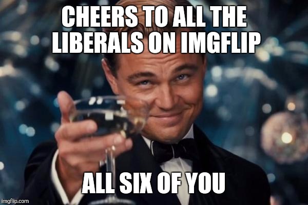 Leonardo Dicaprio Cheers Meme | CHEERS TO ALL THE LIBERALS ON IMGFLIP; ALL SIX OF YOU | image tagged in memes,leonardo dicaprio cheers | made w/ Imgflip meme maker