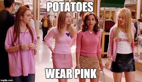 on wednesdays we wear pink | POTATOES; WEAR PINK | image tagged in on wednesdays we wear pink | made w/ Imgflip meme maker