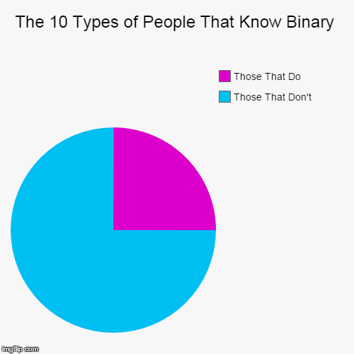 The 10 Types of People That Know Binary | image tagged in funny,pie charts,binary,people | made w/ Imgflip chart maker