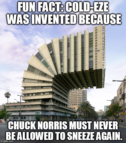 Photography by Victor Enrich.  | FUN FACT: COLD-EZE WAS INVENTED BECAUSE; CHUCK NORRIS MUST NEVER BE ALLOWED TO SNEEZE AGAIN. | image tagged in memes,funny,chuck norris,victor enrich | made w/ Imgflip meme maker