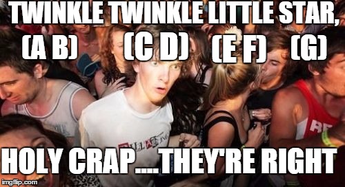 TWINKLE TWINKLE LITTLE STAR, (A B) (C D) (E F) (G) HOLY CRAP....THEY'RE RIGHT | made w/ Imgflip meme maker