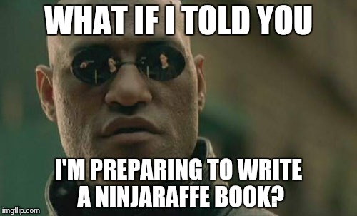 Matrix Morpheus Meme | WHAT IF I TOLD YOU I'M PREPARING TO WRITE A NINJARAFFE BOOK? | image tagged in memes,matrix morpheus | made w/ Imgflip meme maker