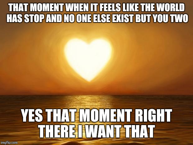 Love | THAT MOMENT WHEN IT FEELS LIKE THE WORLD HAS STOP AND NO ONE ELSE EXIST BUT YOU TWO; YES THAT MOMENT RIGHT THERE I WANT THAT | image tagged in love | made w/ Imgflip meme maker