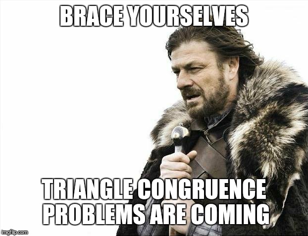 Brace Yourselves X is Coming Meme | BRACE YOURSELVES; TRIANGLE CONGRUENCE PROBLEMS ARE COMING | image tagged in memes,brace yourselves x is coming | made w/ Imgflip meme maker