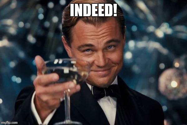 Leonardo Dicaprio Cheers Meme | INDEED! | image tagged in memes,leonardo dicaprio cheers | made w/ Imgflip meme maker