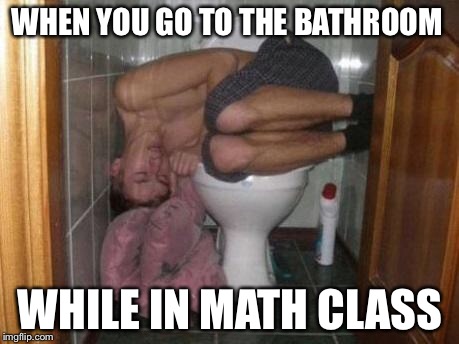 Sleeping on toilet | WHEN YOU GO TO THE BATHROOM; WHILE IN MATH CLASS | image tagged in sleeping on toilet | made w/ Imgflip meme maker