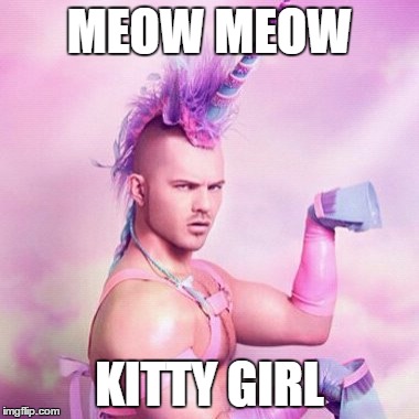 Unicorn MAN | MEOW MEOW; KITTY GIRL | image tagged in memes,unicorn man | made w/ Imgflip meme maker