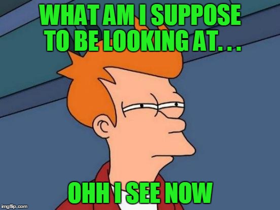 Futurama Fry | WHAT AM I SUPPOSE TO BE LOOKING AT. . . OHH I SEE NOW | image tagged in memes,futurama fry | made w/ Imgflip meme maker