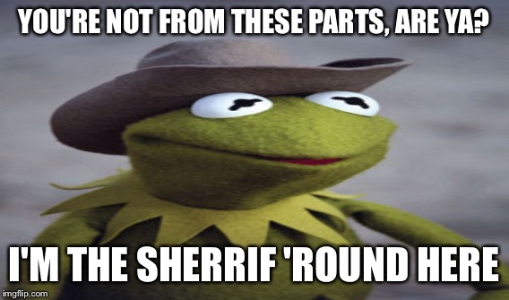 YOU'RE NOT FROM THESE PARTS, ARE YA? I'M THE SHERRIF 'ROUND HERE | made w/ Imgflip meme maker