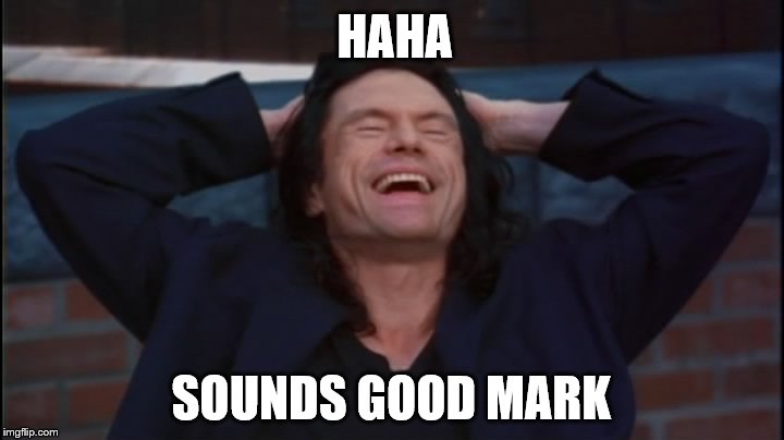 the room | HAHA; SOUNDS GOOD MARK | image tagged in the room | made w/ Imgflip meme maker