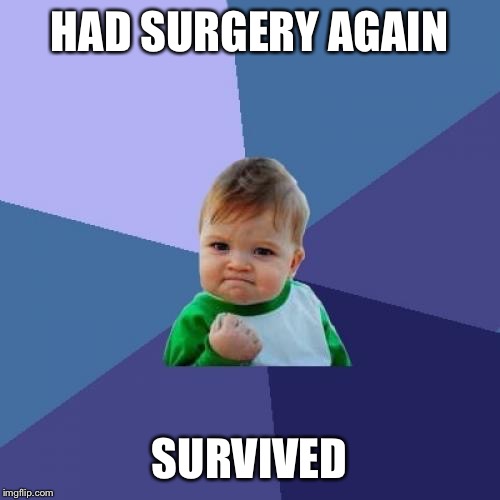Batting 1.000 so far | HAD SURGERY AGAIN; SURVIVED | image tagged in memes,success kid,surgery,lol,funny memes | made w/ Imgflip meme maker