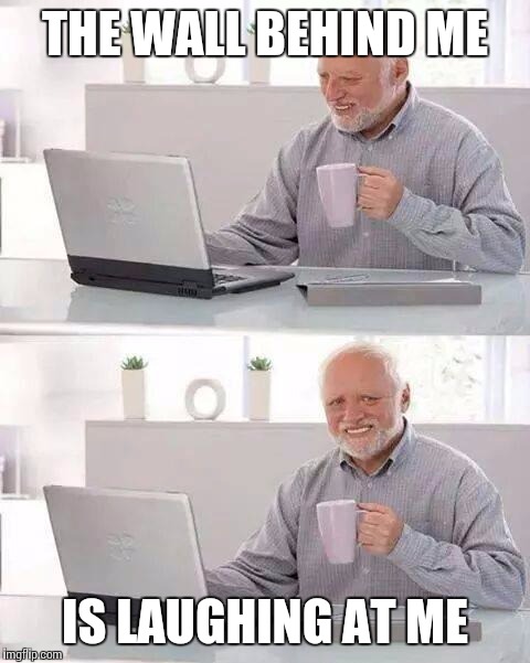 Hide the Pain Harold | THE WALL BEHIND ME; IS LAUGHING AT ME | image tagged in memes,hide the pain harold | made w/ Imgflip meme maker