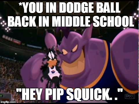 Space jam | *YOU IN DODGE BALL BACK IN MIDDLE SCHOOL; "HEY PIP SQUICK. ." | image tagged in space jam | made w/ Imgflip meme maker
