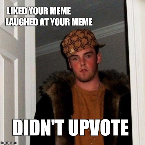 Scumbag Steve Meme | LAUGHED AT YOUR MEME; LIKED YOUR MEME; DIDN'T UPVOTE | image tagged in memes,scumbag steve | made w/ Imgflip meme maker