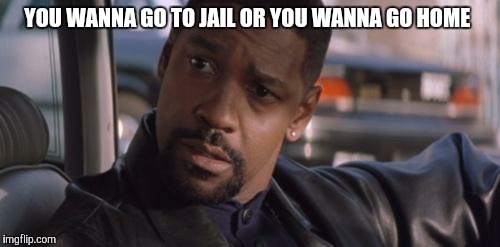 Denzel Training Day | YOU WANNA GO TO JAIL OR YOU WANNA GO HOME | image tagged in denzel training day | made w/ Imgflip meme maker