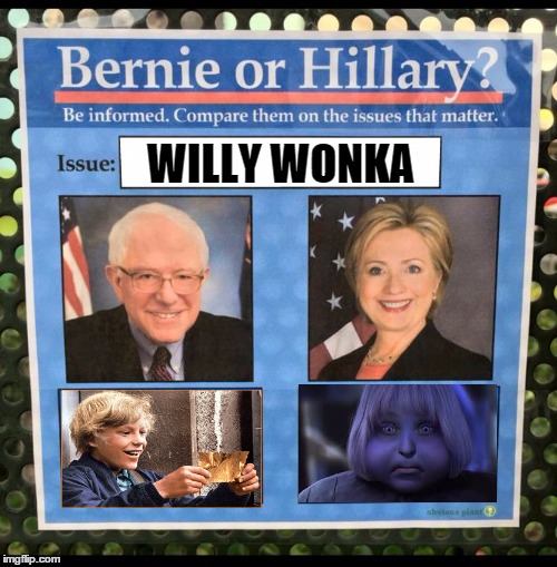 Bernie or Hillary? | WILLY WONKA | image tagged in bernie or hillary | made w/ Imgflip meme maker