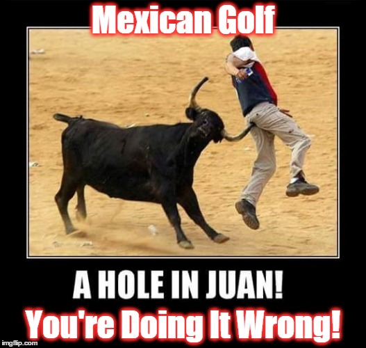 Mexican Golf | Mexican Golf; You're Doing It Wrong! | image tagged in bullfighting | made w/ Imgflip meme maker