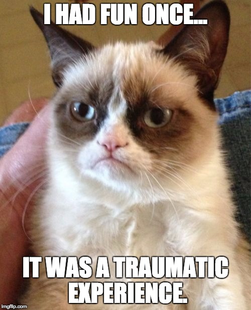 Grumpy Cat | I HAD FUN ONCE... IT WAS A TRAUMATIC EXPERIENCE. | image tagged in memes,grumpy cat | made w/ Imgflip meme maker