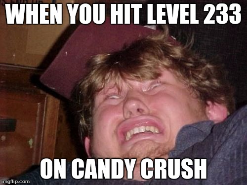 WTF | WHEN YOU HIT LEVEL 233; ON CANDY CRUSH | image tagged in memes,wtf | made w/ Imgflip meme maker