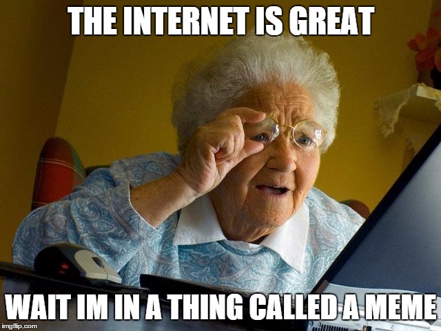 Grandma Finds The Internet | THE INTERNET IS GREAT; WAIT IM IN A THING CALLED A MEME | image tagged in memes,grandma finds the internet | made w/ Imgflip meme maker