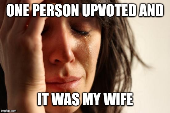 First World Problems Meme | ONE PERSON UPVOTED AND IT WAS MY WIFE | image tagged in memes,first world problems | made w/ Imgflip meme maker
