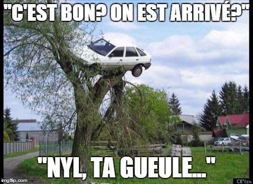 Secure Parking Meme | "C'EST BON? ON EST ARRIVÉ?"; "NYL, TA GUEULE..." | image tagged in memes,secure parking | made w/ Imgflip meme maker