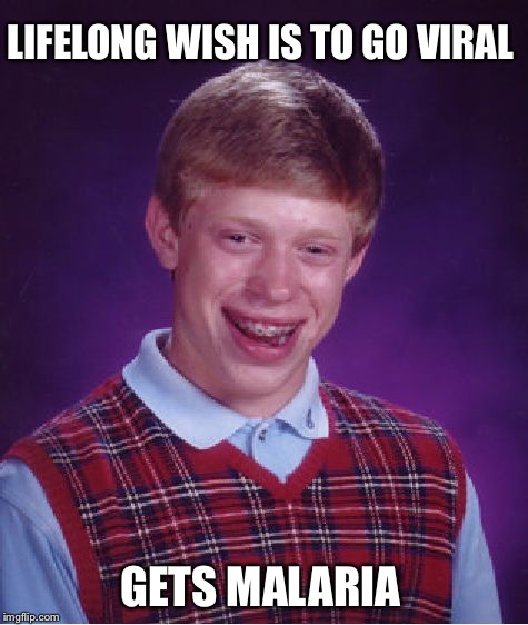 Bad Luck Brian | LIFELONG WISH IS TO GO VIRAL; GETS MALARIA | image tagged in memes,bad luck brian,lol,funny,viral | made w/ Imgflip meme maker