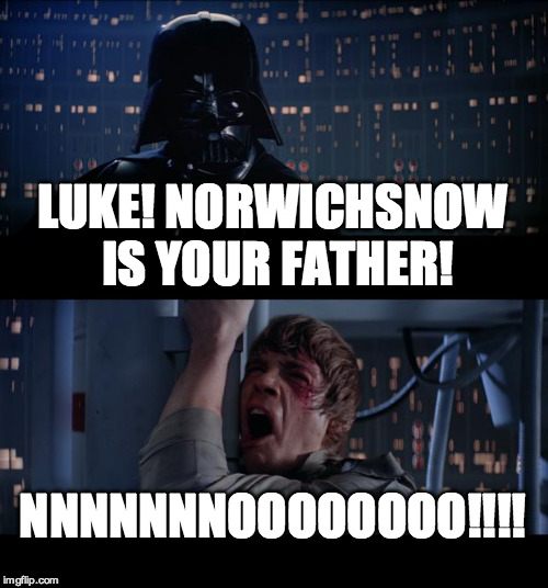 Star Wars No Meme | LUKE! NORWICHSNOW IS YOUR FATHER! NNNNNNNOOOOOOOO!!!! | image tagged in memes,star wars no | made w/ Imgflip meme maker