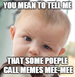 Skeptical Baby | YOU MEAN TO TELL ME; THAT SOME POEPLE CALL MEMES MEE-MEE | image tagged in memes,skeptical baby | made w/ Imgflip meme maker