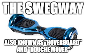 THE SWEGWAY; ALSO KNOWN AS "HOVERBOARD" AND "DOUCHE MOVER" | image tagged in swegway | made w/ Imgflip meme maker