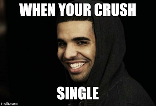 Drake Smile | WHEN YOUR CRUSH; SINGLE | image tagged in drake smile | made w/ Imgflip meme maker