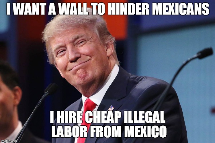 I WANT A WALL TO HINDER MEXICANS; I HIRE CHEAP ILLEGAL LABOR FROM MEXICO | made w/ Imgflip meme maker