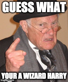 Back In My Day | GUESS WHAT; YOUR A WIZARD HARRY | image tagged in memes,back in my day | made w/ Imgflip meme maker