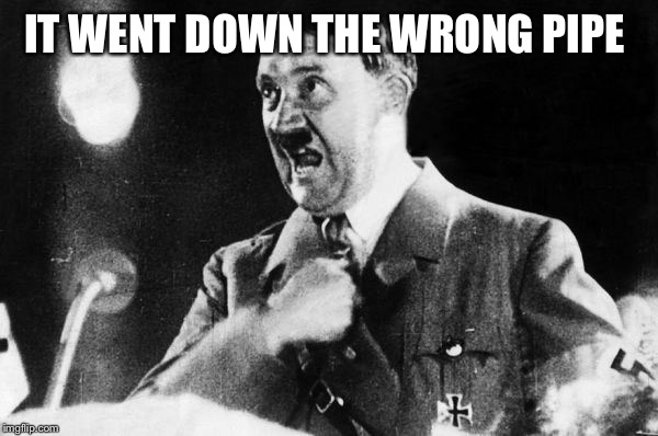 Adolf  Hitler | IT WENT DOWN THE WRONG PIPE | image tagged in adolf  hitler | made w/ Imgflip meme maker