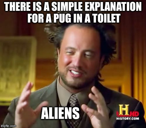 Ancient Aliens Meme | THERE IS A SIMPLE EXPLANATION FOR A PUG IN A TOILET ALIENS | image tagged in memes,ancient aliens | made w/ Imgflip meme maker