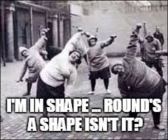 fitness | I'M IN SHAPE ... ROUND'S A SHAPE ISN'T IT? | image tagged in fitness | made w/ Imgflip meme maker