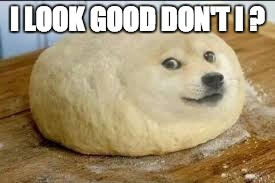 Doge Dough | I LOOK GOOD DON'T I ? | image tagged in dough doge | made w/ Imgflip meme maker