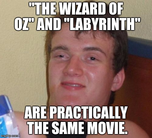 (Edited)
If he's wrong, don't blame him, he's stoned AF | "THE WIZARD OF OZ" AND "LABYRINTH"; ARE PRACTICALLY THE SAME MOVIE. | image tagged in memes,10 guy,movies,wizard of oz,labyrinth | made w/ Imgflip meme maker