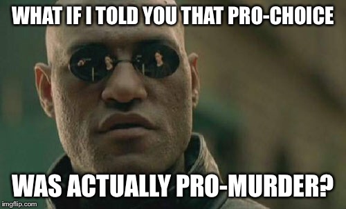 Hard truths... | WHAT IF I TOLD YOU THAT PRO-CHOICE; WAS ACTUALLY PRO-MURDER? | image tagged in memes,matrix morpheus,pro-life | made w/ Imgflip meme maker