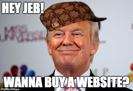Donald trump approves | HEY JEB! WANNA BUY A WEBSITE? | image tagged in donald trump approves,scumbag | made w/ Imgflip meme maker